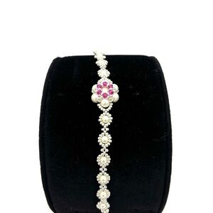 Hand Crafted Pearl and Pink Crystal Bracelet